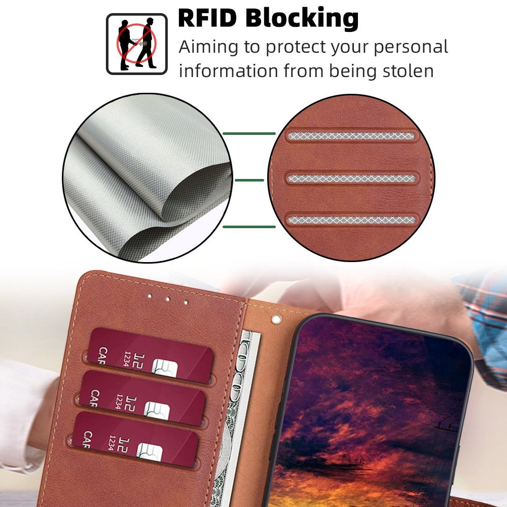 Pungcover med stativ til Xiaomi Redmi Note 12 Pro 5G / Note 12 Pro Speed 5G / Poco X5 Pro 5G, støddæmpende PU-kohudslæder + TPU, RFID-blokerende magnetlukning, beskyttende cover