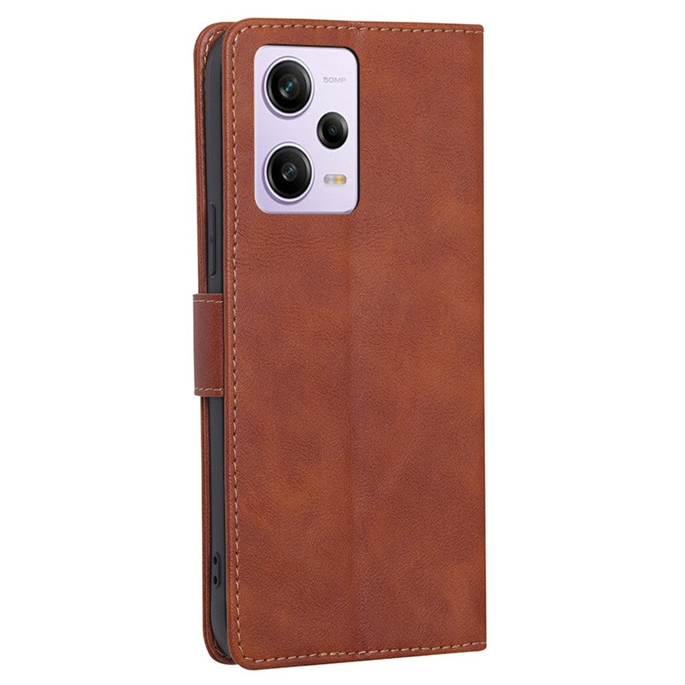Pungcover med stativ til Xiaomi Redmi Note 12 Pro 5G / Note 12 Pro Speed 5G / Poco X5 Pro 5G, støddæmpende PU-kohudslæder + TPU, RFID-blokerende magnetlukning, beskyttende cover
