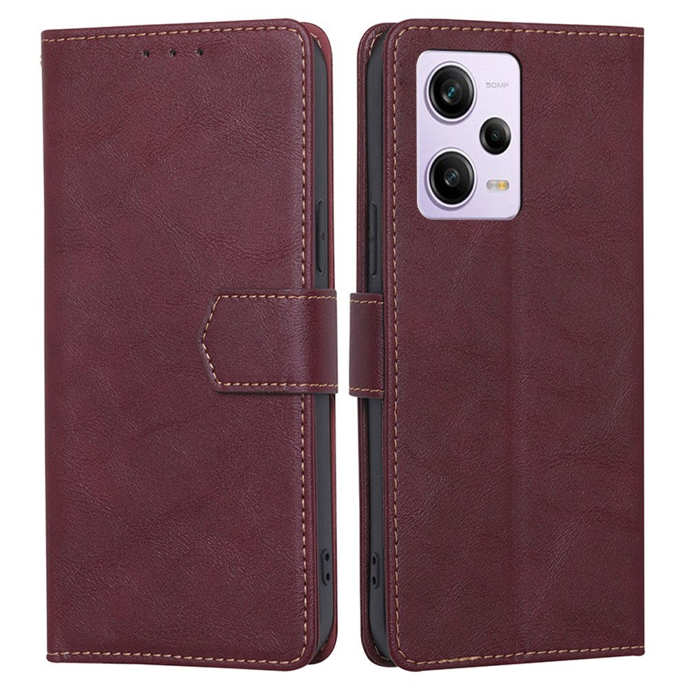Pungcover med stativ til Xiaomi Redmi Note 12 Pro 5G / Note 12 Pro Speed 5G / Poco X5 Pro 5G, støddæmpende PU-kohudslæder + TPU, RFID-blokerende magnetlukning, beskyttende cover