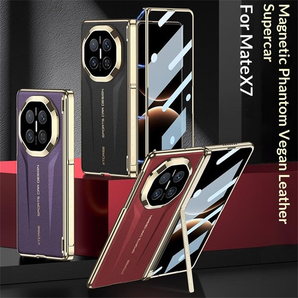 GKK Magnetiskt Mobilskal Läder För Huawei Mate X7 med Härdat Glas och Stativ