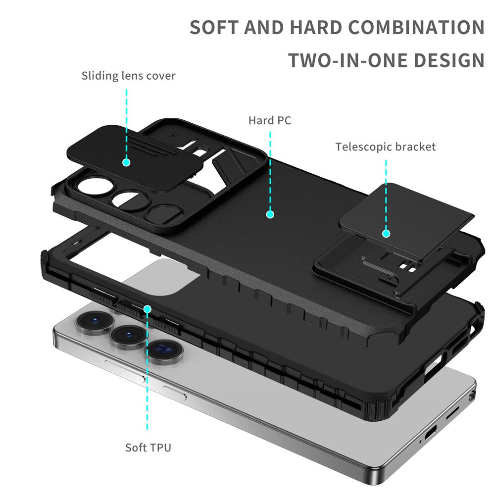 For Samsung Galaxy S26 Ultra Case Camera Slider PC + TPU Phone Cover with Kickstand