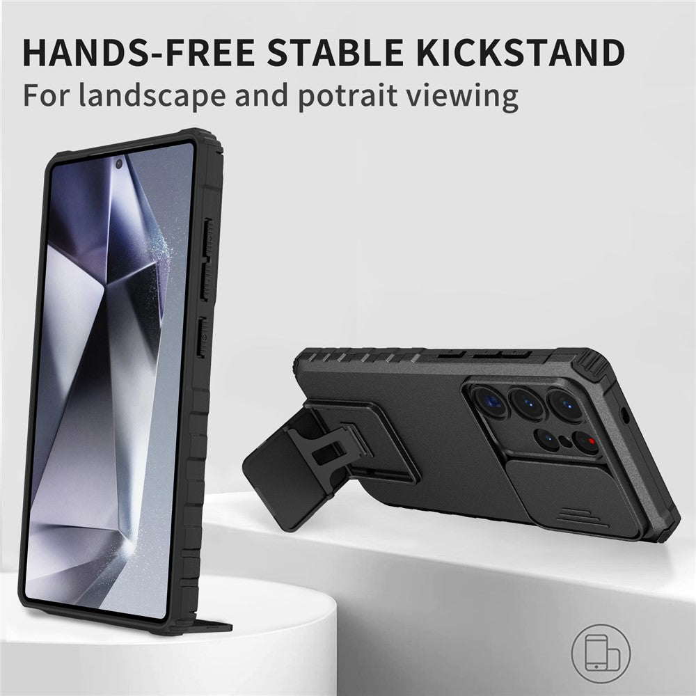 Samsung Galaxy S26 Ultra-skal Kamera Slider PC + TPU mobilskal med Stöd