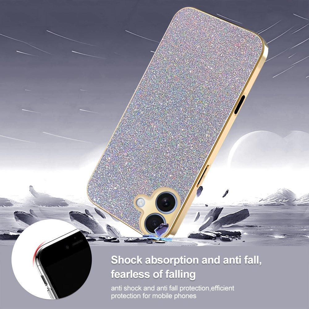 iPhone 17-skal med galvaniserat ram, gnistrande glitter, fallskyddande PC + TPU-mobilskal