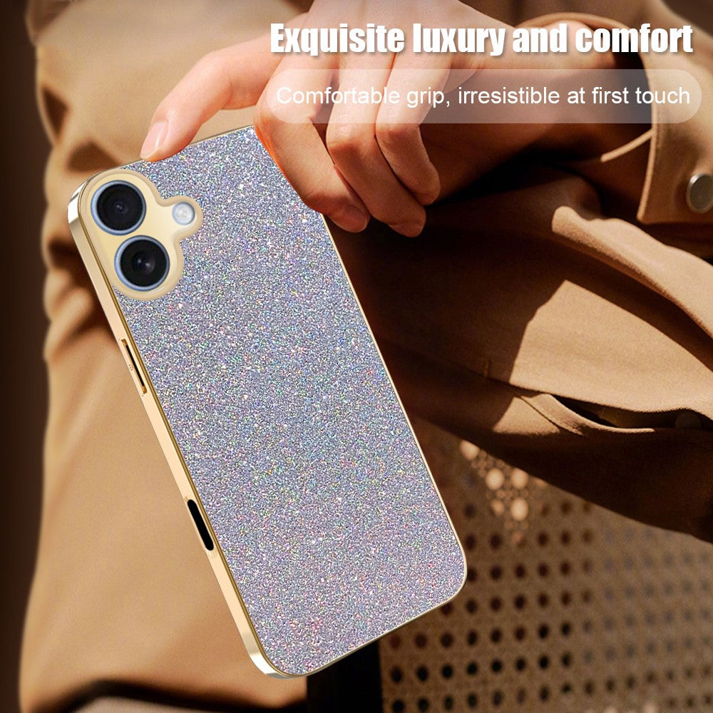iPhone 17-skal med galvaniserat ram, gnistrande glitter, fallskyddande PC + TPU-mobilskal