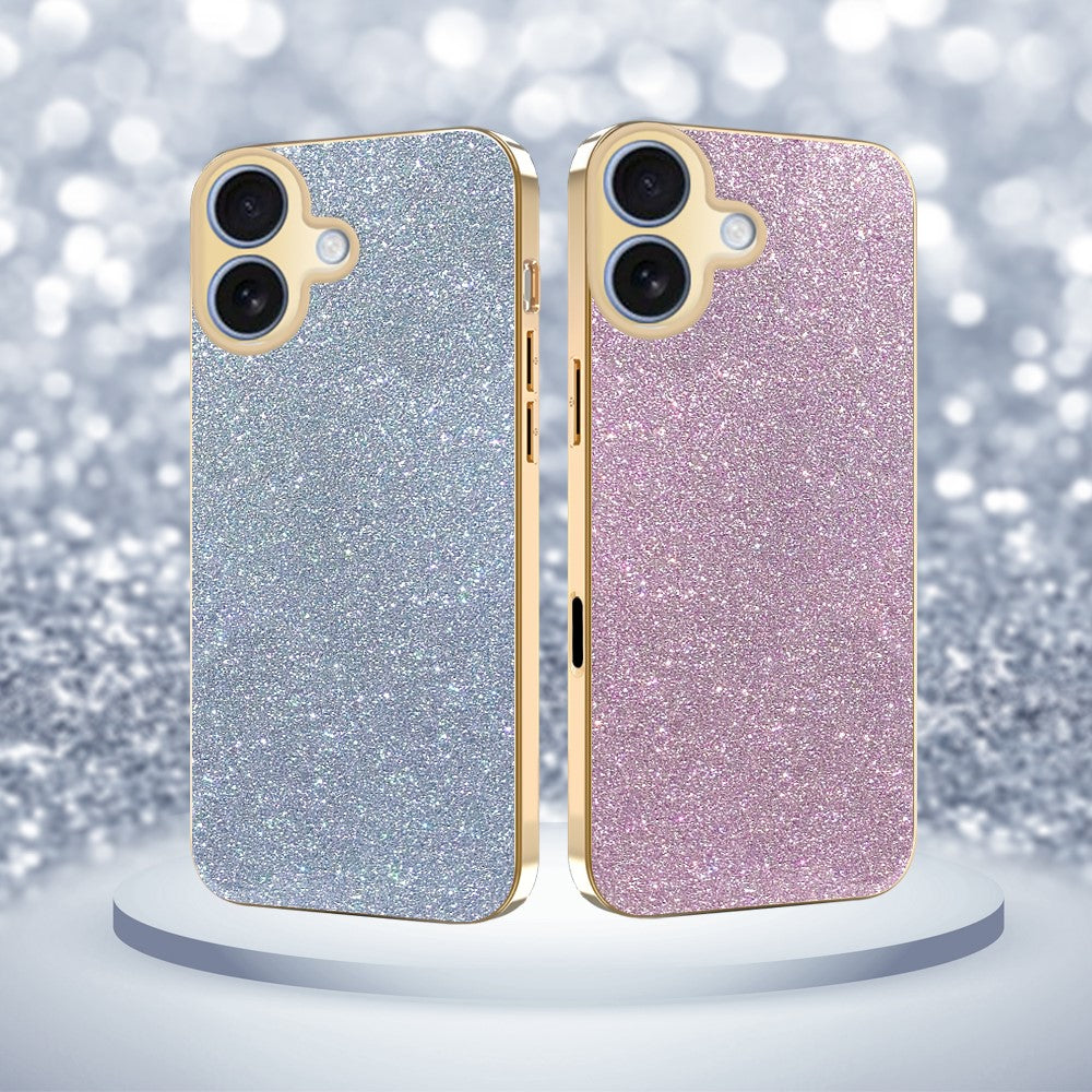 iPhone 17-skal med galvaniserat ram, gnistrande glitter, fallskyddande PC + TPU-mobilskal