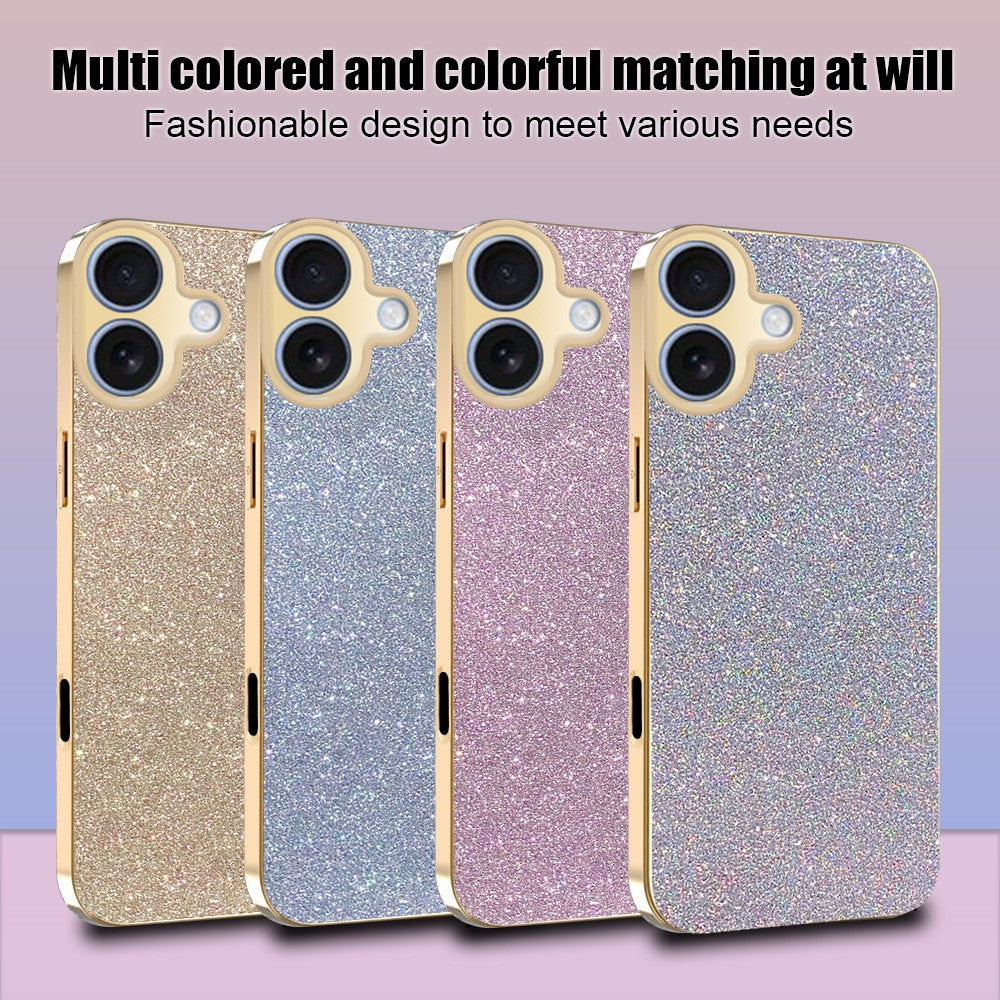 iPhone 17-skal med galvaniserat ram, gnistrande glitter, fallskyddande PC + TPU-mobilskal