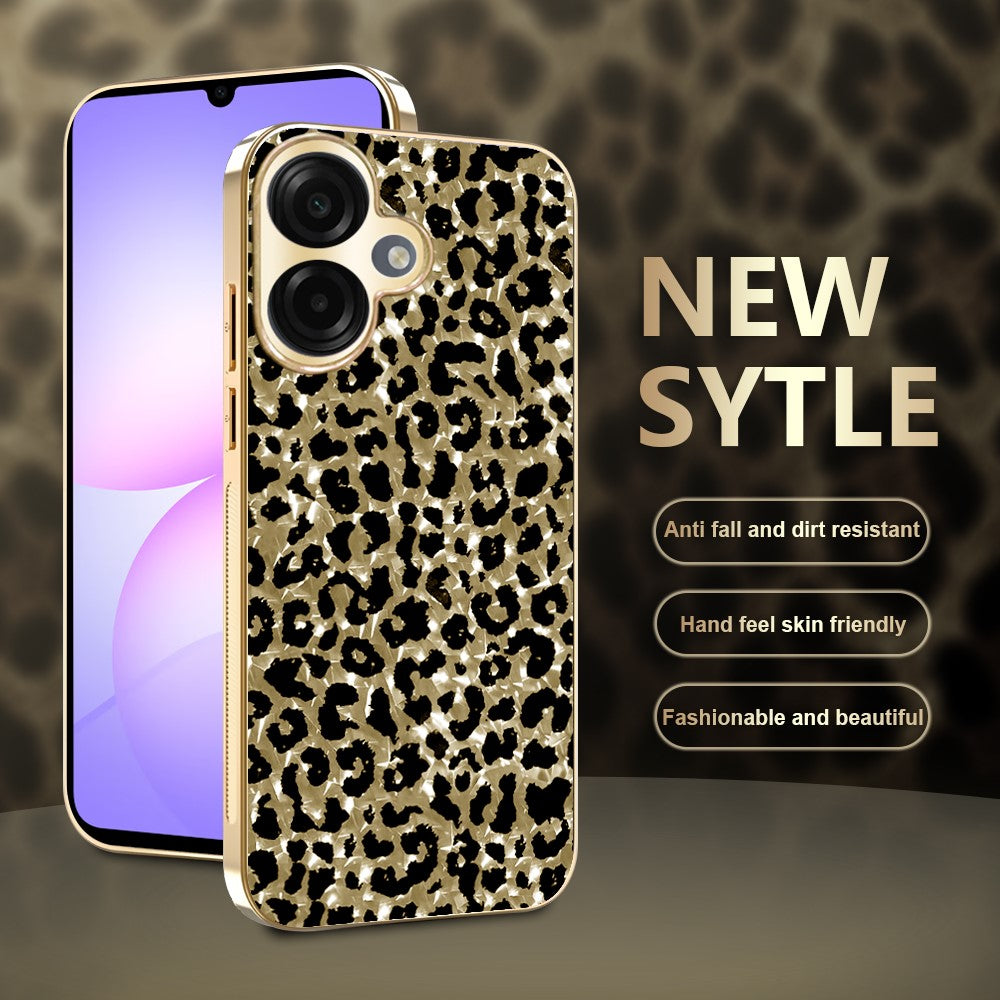 Til Samsung Galaxy A07 4G Cover, Galvaniseret Ramme, Leopardmønster PC + TPU Hybrid Telefoncover