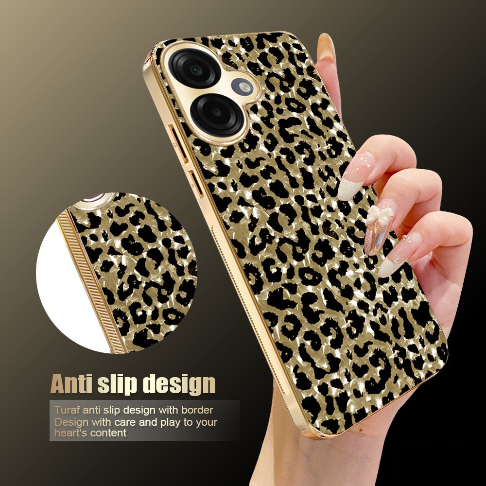 Til Samsung Galaxy A07 4G Cover, Galvaniseret Ramme, Leopardmønster PC + TPU Hybrid Telefoncover