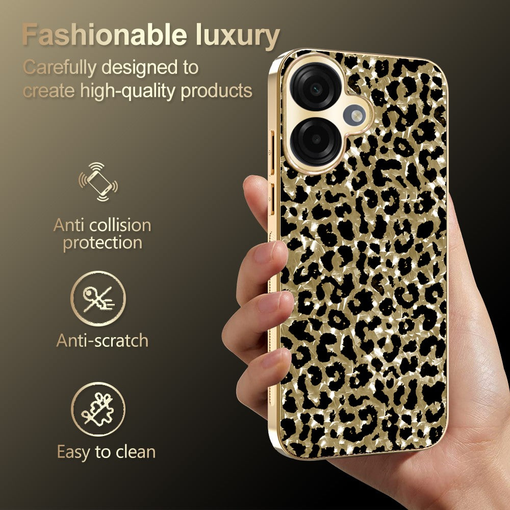 Til Samsung Galaxy A07 4G Cover, Galvaniseret Ramme, Leopardmønster PC + TPU Hybrid Telefoncover