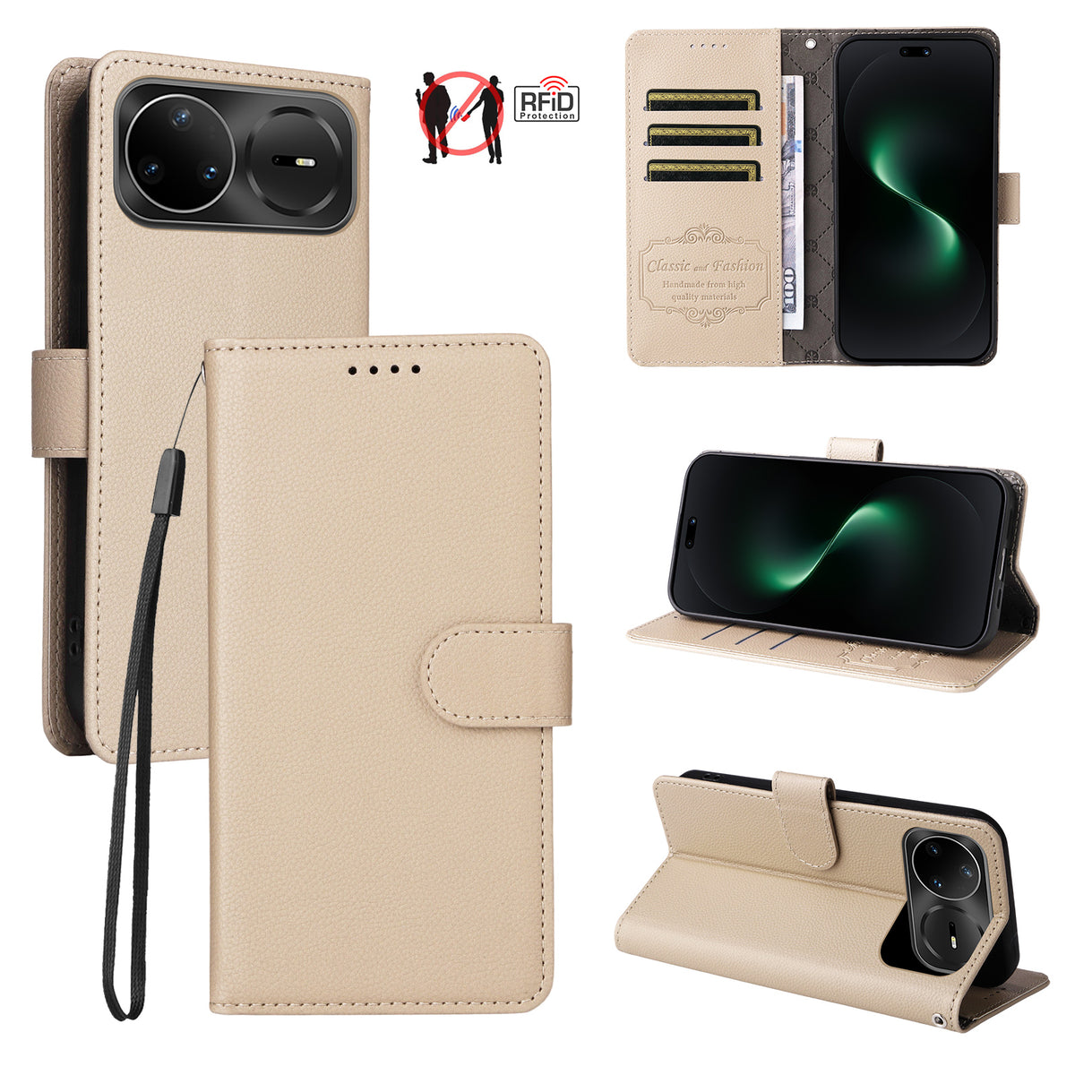 For Huawei nova 15 Ultra 5G / Huawei nova 15 Pro 5G Case RFID Blocking 3 Card Slots PU Leather Phone Cover with Wrist Strap
