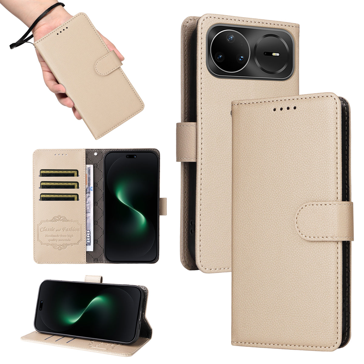 For Huawei nova 15 Ultra 5G / Huawei nova 15 Pro 5G Case RFID Blocking 3 Card Slots PU Leather Phone Cover with Wrist Strap