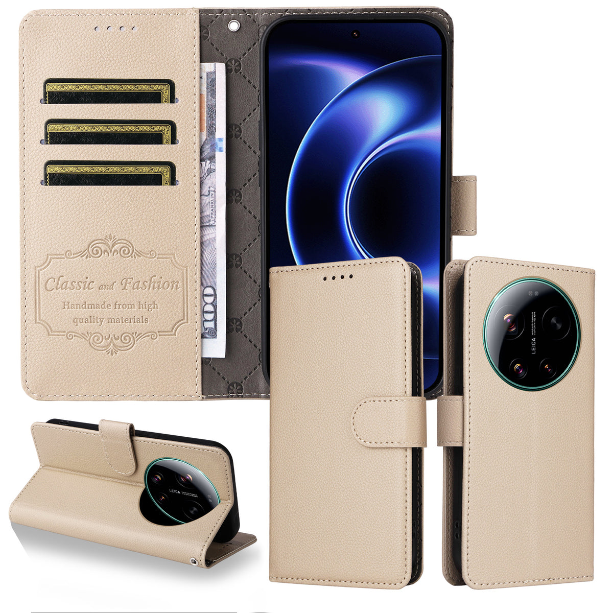For Xiaomi 17 Ultra 5G Case RFID Blocking 3 Card Slots PU Leather Phone Cover with Wrist Strap