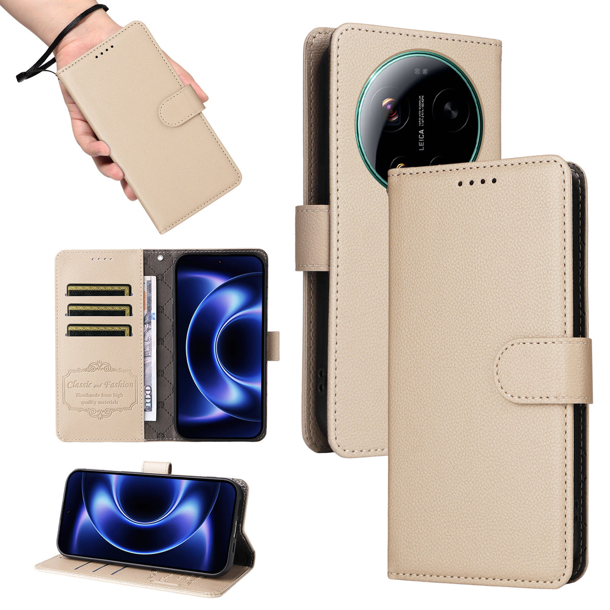 For Xiaomi 17 Ultra 5G Case RFID Blocking 3 Card Slots PU Leather Phone Cover with Wrist Strap