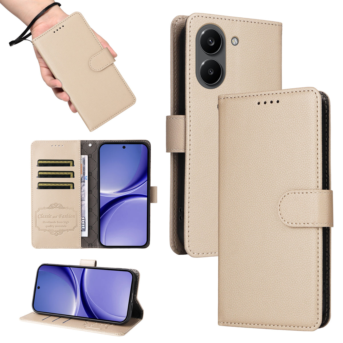 For Xiaomi Poco X8 Pro 5G / Xiaomi Redmi Turbo 5 5G Case RFID Blocking 3 Card Slots PU Leather Phone Cover with Wrist Strap