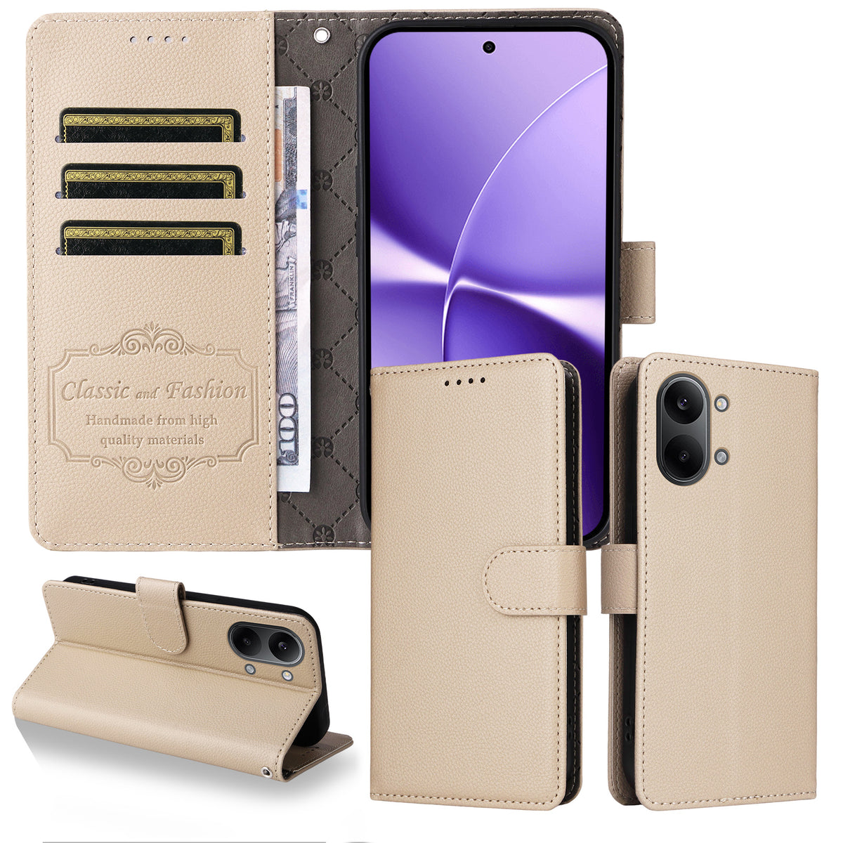 For Xiaomi Redmi Turbo 5 Max 5G Case RFID Blocking 3 Card Slots PU Leather Phone Cover with Wrist Strap