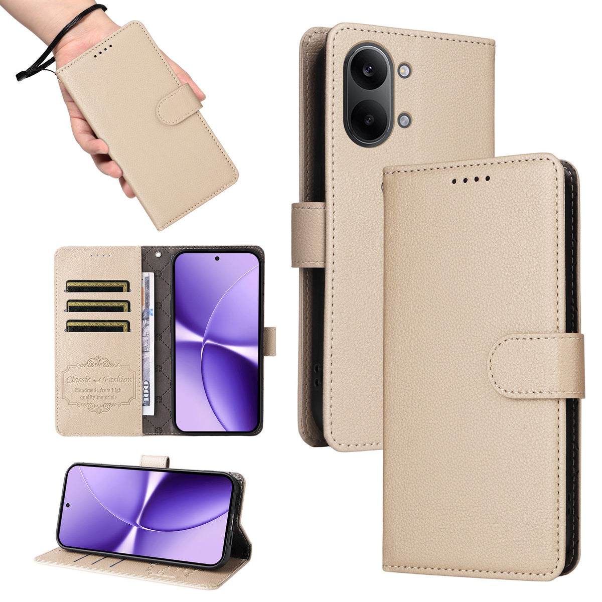 For Xiaomi Redmi Turbo 5 Max 5G Case RFID Blocking 3 Card Slots PU Leather Phone Cover with Wrist Strap