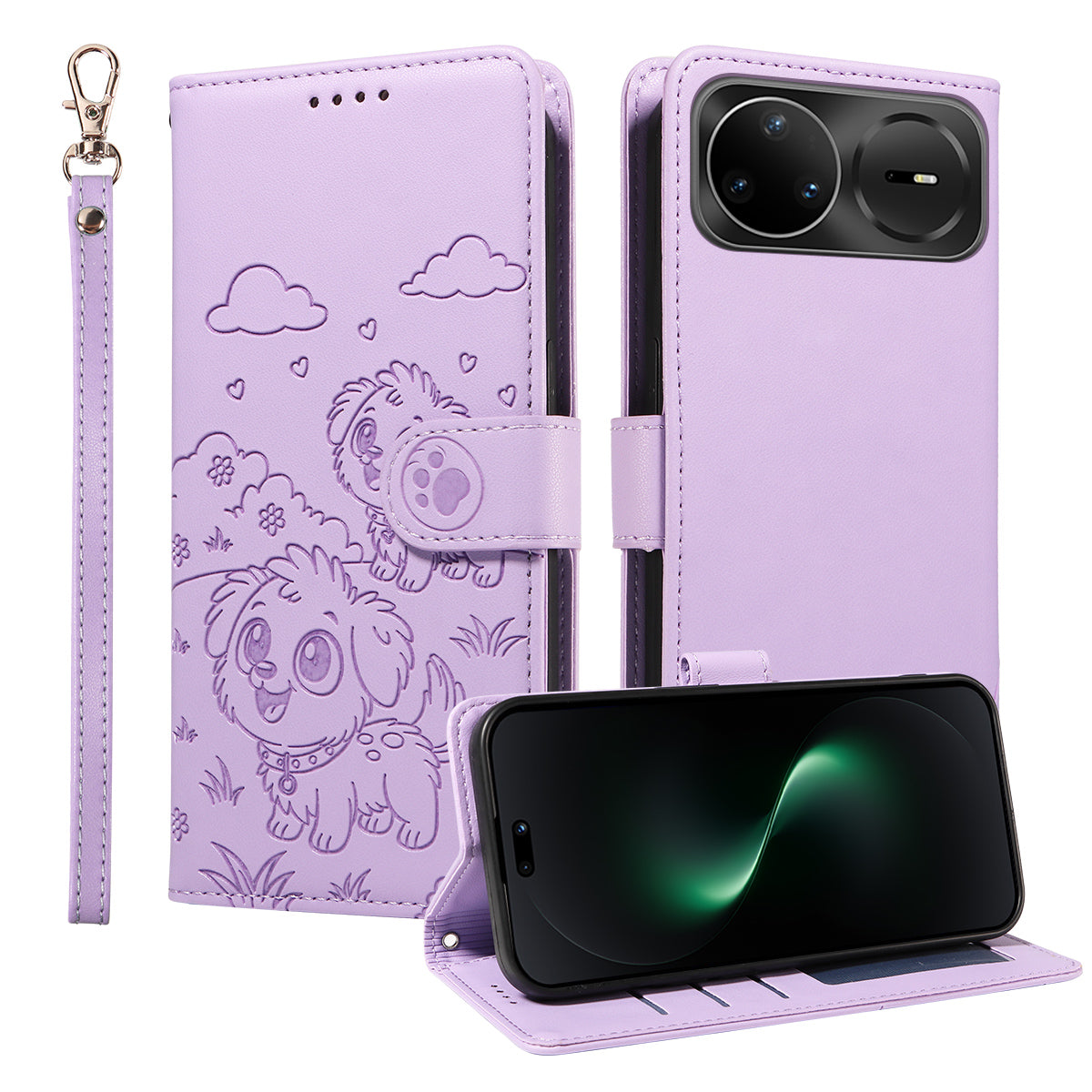 For Huawei nova 15 Ultra 5G / Huawei nova 15 Pro 5G Case RFID Blocking Imprinted Dog Pattern PU Leather Phone Cover with Wrist Strap