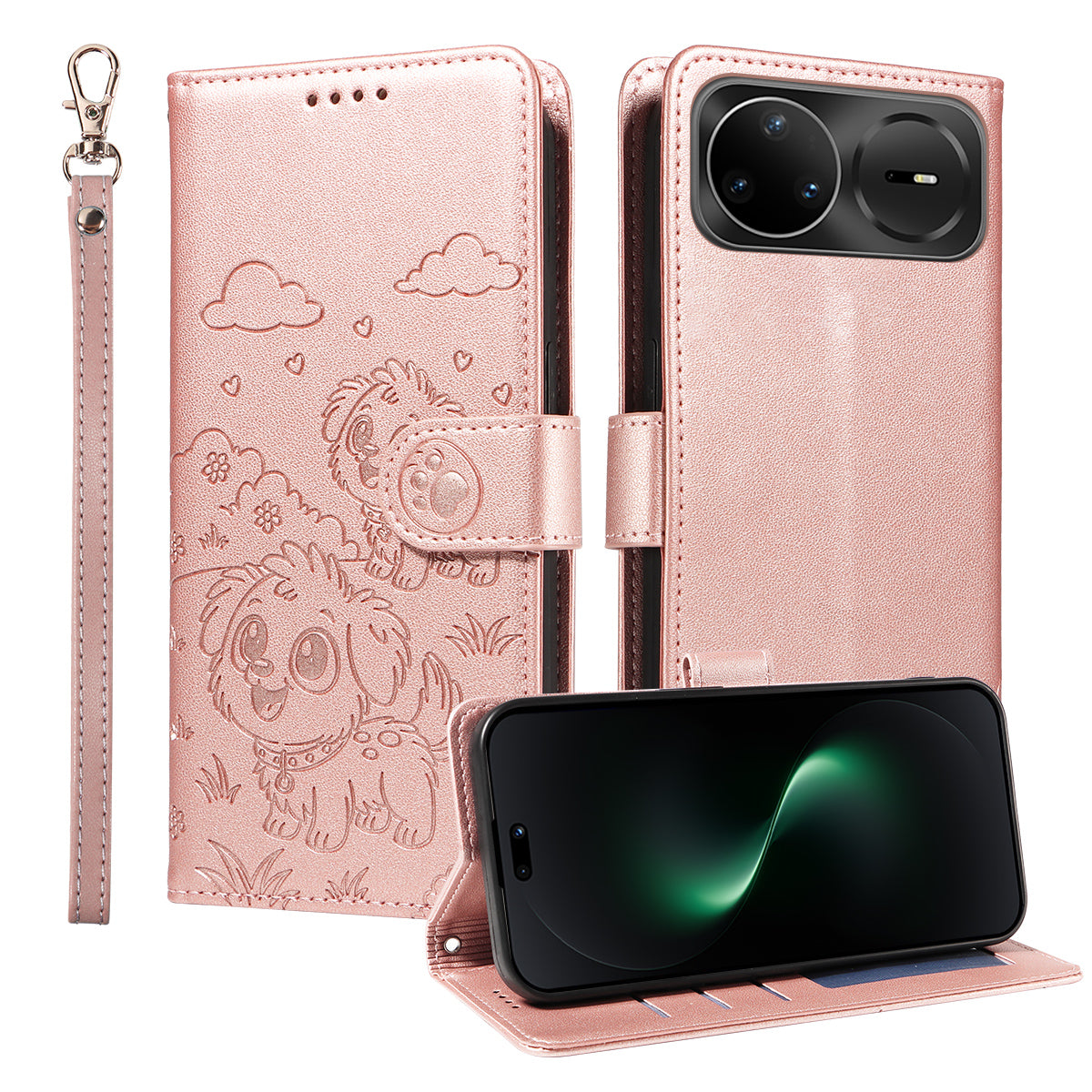 For Huawei nova 15 Ultra 5G / Huawei nova 15 Pro 5G Case RFID Blocking Imprinted Dog Pattern PU Leather Phone Cover with Wrist Strap