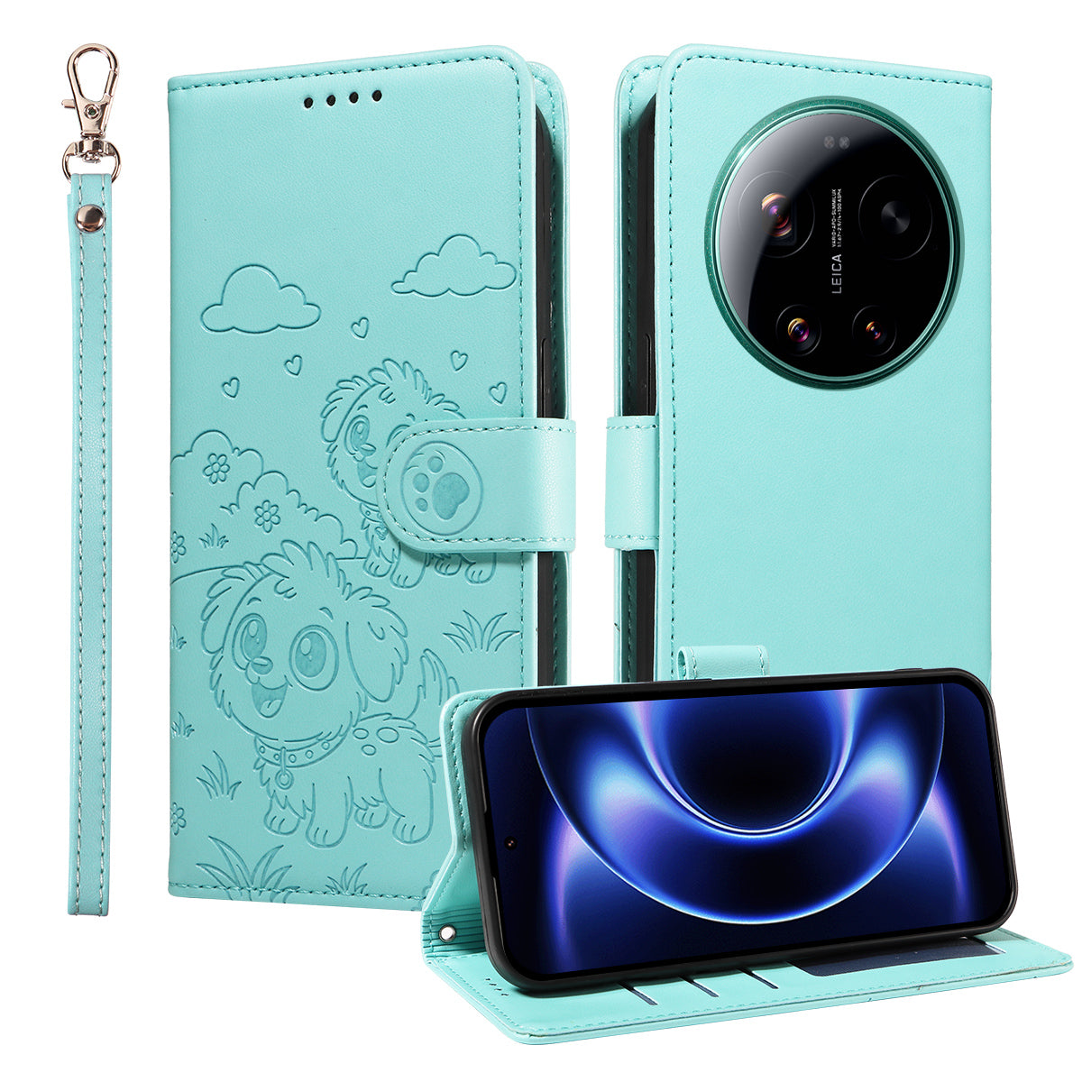 For Xiaomi 17 Ultra 5G Case RFID Blocking Imprinted Dog Pattern PU Leather Phone Cover with Wrist Strap