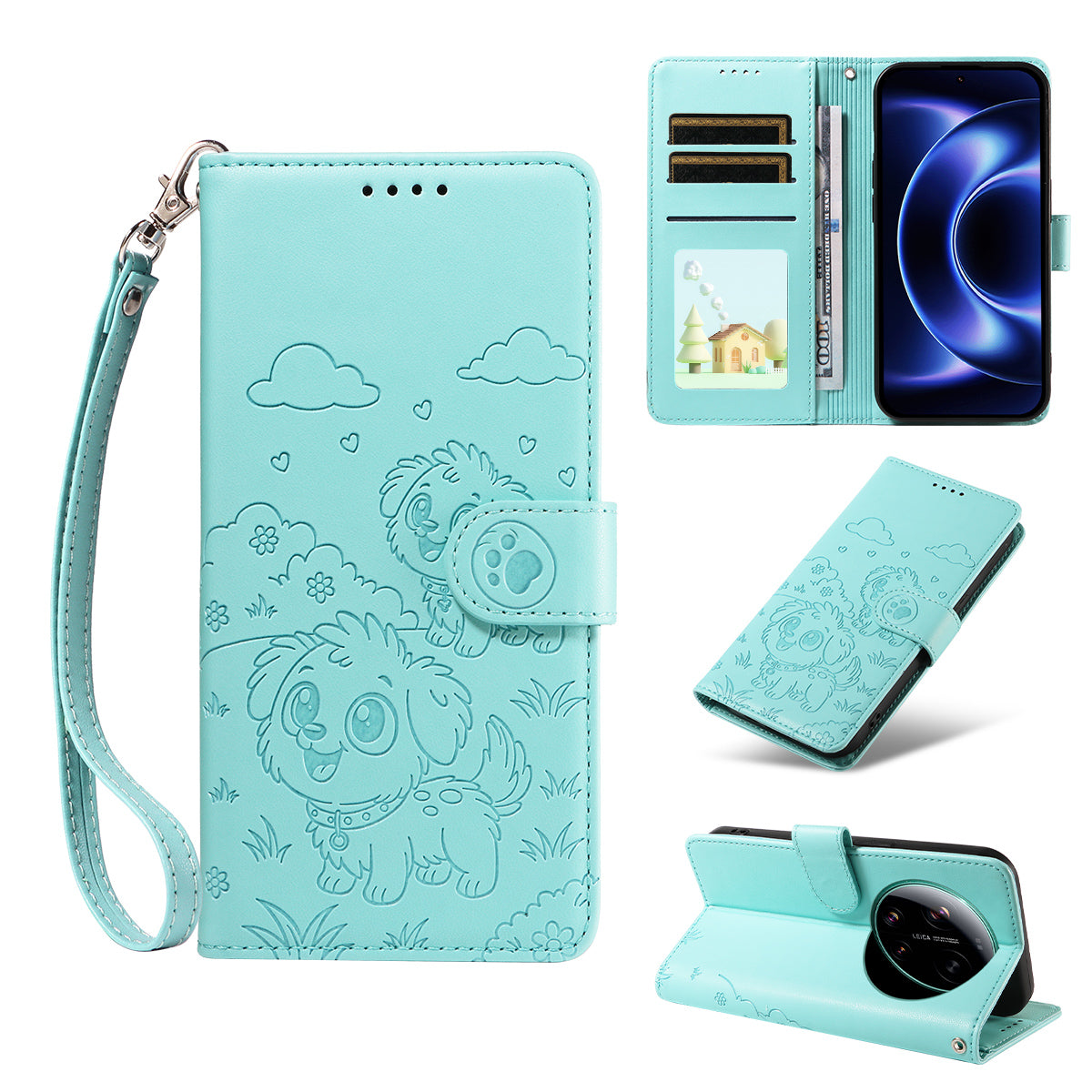 For Xiaomi 17 Ultra 5G Case RFID Blocking Imprinted Dog Pattern PU Leather Phone Cover with Wrist Strap
