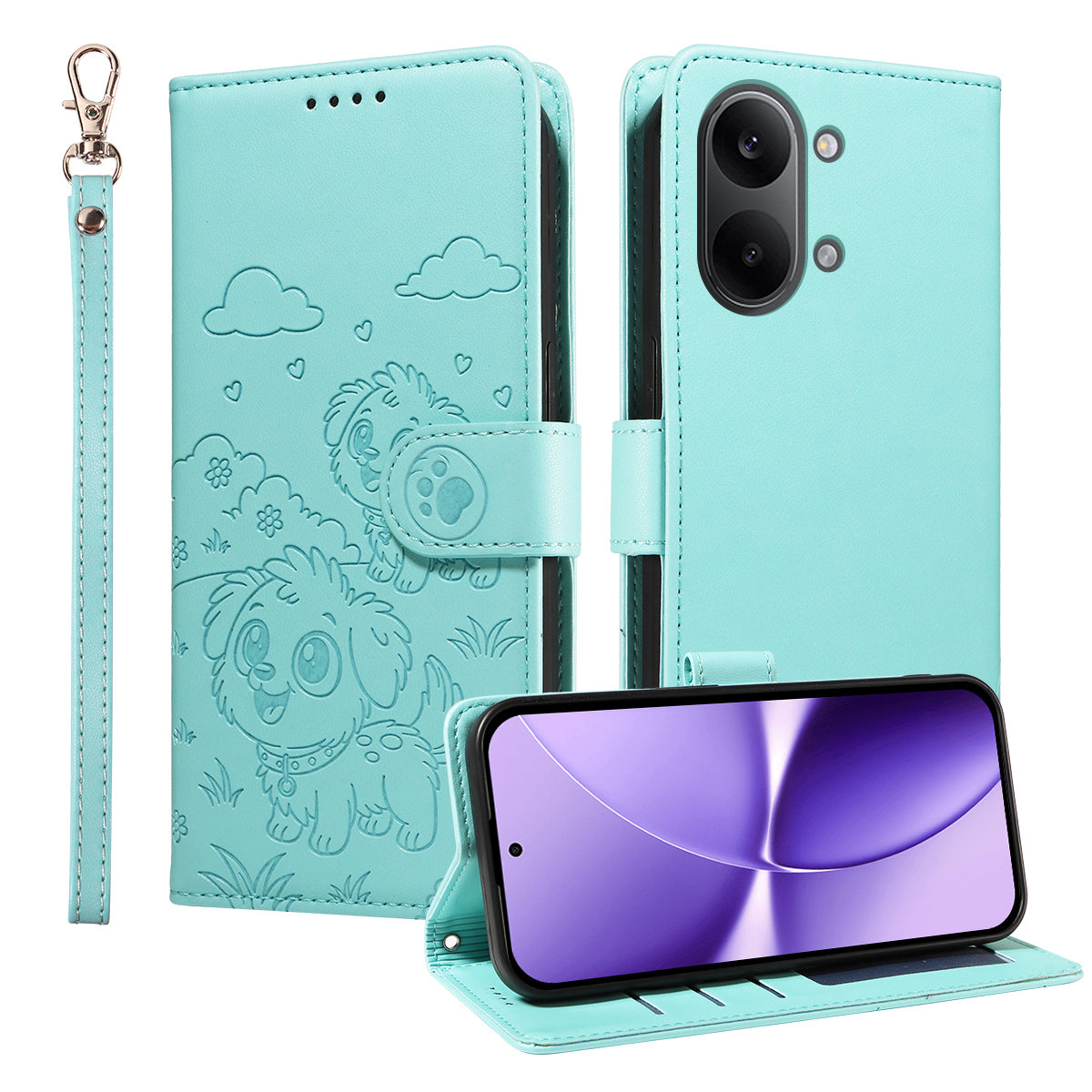 For Xiaomi Redmi Turbo 5 Max 5G Case RFID Blocking Imprinted Dog Pattern PU Leather Phone Cover with Wrist Strap