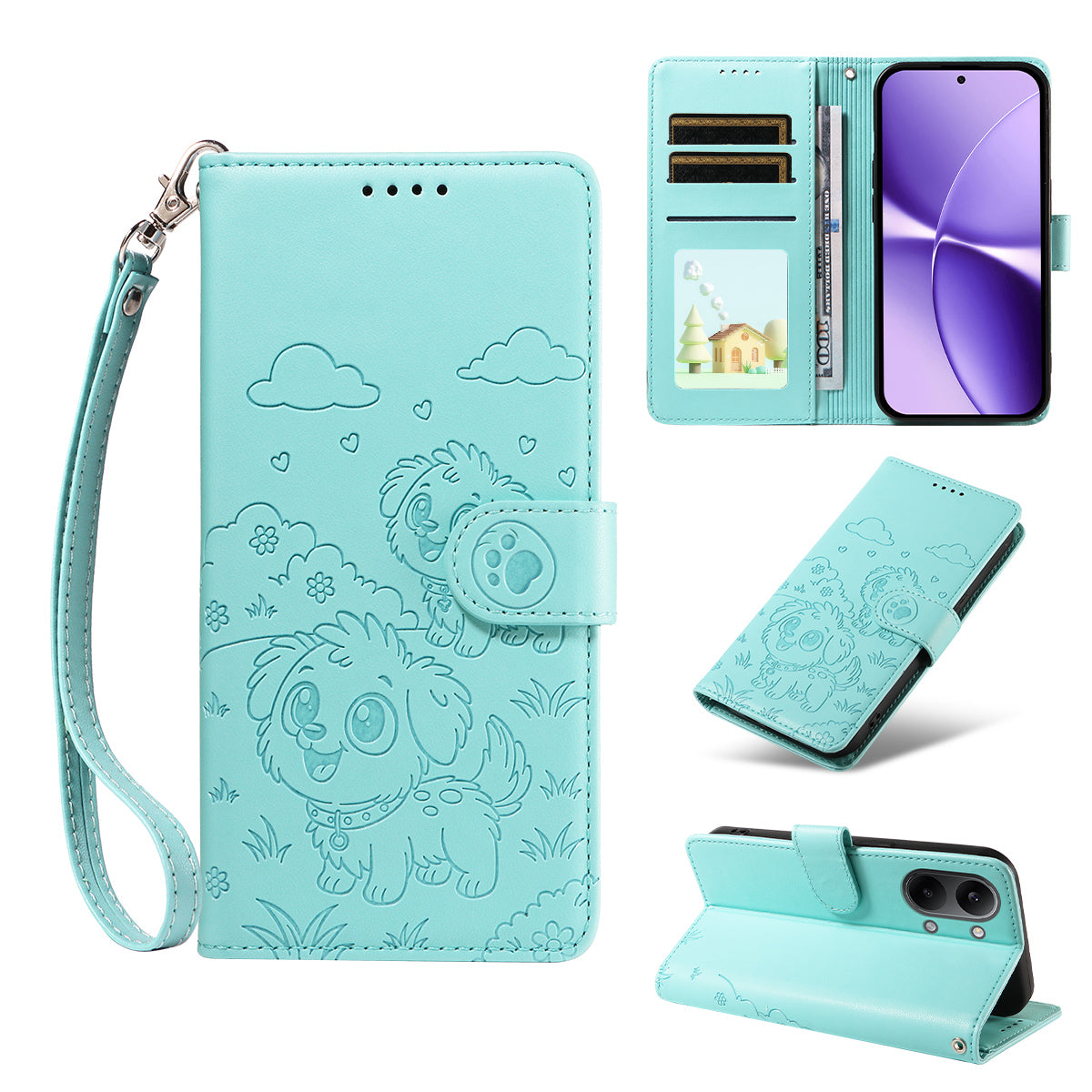 For Xiaomi Redmi Turbo 5 Max 5G Case RFID Blocking Imprinted Dog Pattern PU Leather Phone Cover with Wrist Strap