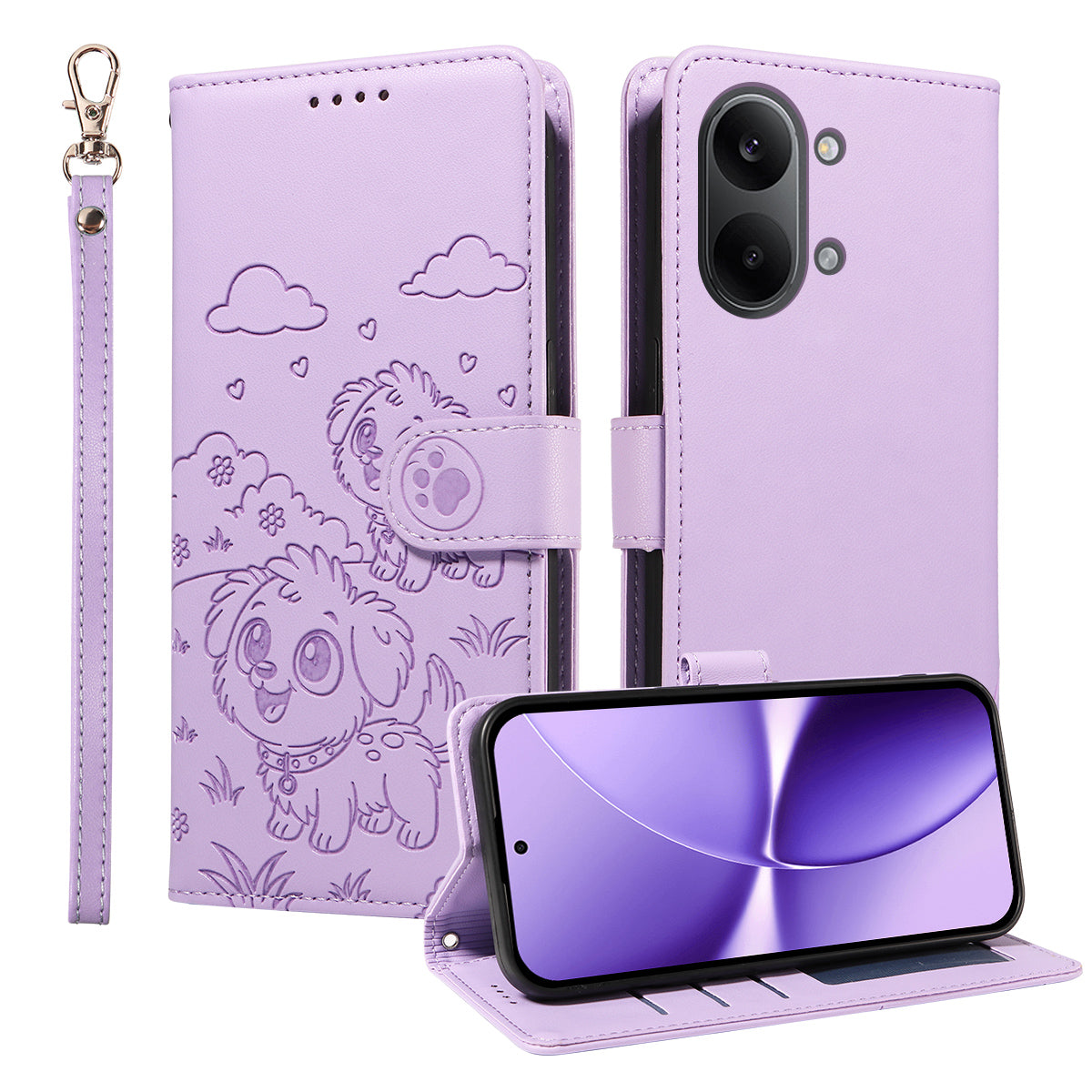 For Xiaomi Redmi Turbo 5 Max 5G Case RFID Blocking Imprinted Dog Pattern PU Leather Phone Cover with Wrist Strap