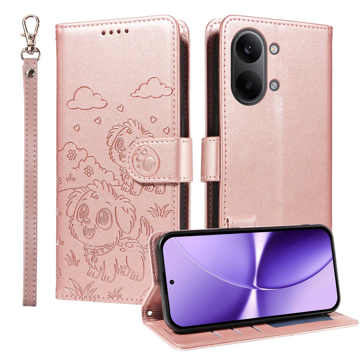 For Xiaomi Redmi Turbo 5 Max 5G Case RFID Blocking Imprinted Dog Pattern PU Leather Phone Cover with Wrist Strap