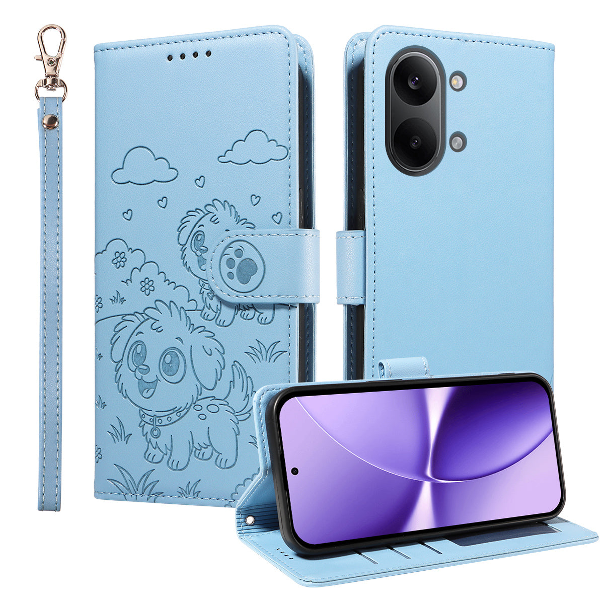 For Xiaomi Redmi Turbo 5 Max 5G Case RFID Blocking Imprinted Dog Pattern PU Leather Phone Cover with Wrist Strap