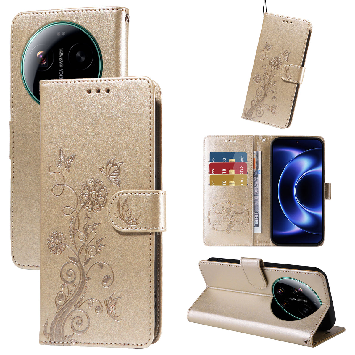Xiaomi 17 Ultra 5G Läderfodral Fjärils Blommigt Tryck Plånboksfodral