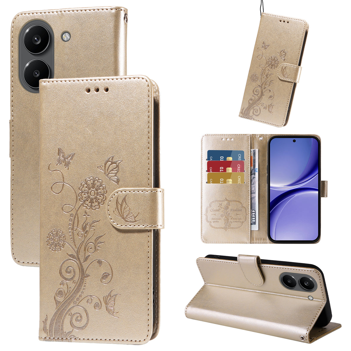 Xiaomi Poco X8 Pro 5G / Xiaomi Redmi Turbo 5 5G Läderfodral Fjärilsblommigt Tryck Plånboksfodral