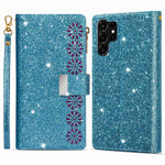Beskyttende mobilcover med lynlås, pung til Samsung Galaxy S23 Ultra, laserskåret, glitrende stjernestil, lædercover med stativ og rem