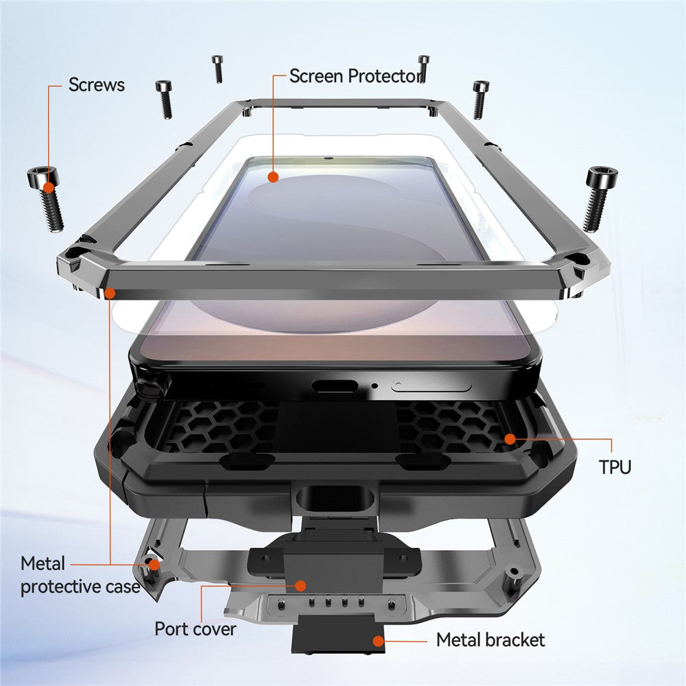 R-JUST For Samsung Galaxy S26 Ultra Case PC + Silicone + Metal Back Cover with Tempered Glass Film