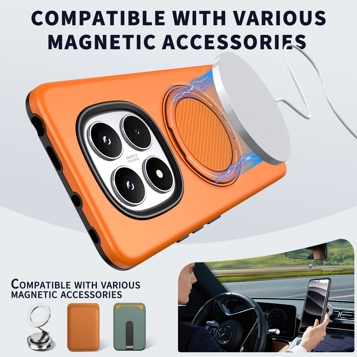 For Xiaomi Poco X7 5G / Xiaomi Redmi Note 14 Pro+ 5G / Xiaomi Redmi Note 14 Pro 4G / Xiaomi Redmi Note 14 Pro 5G Magnetic Case Rotating Kickstand TPU + PC Phone Cover