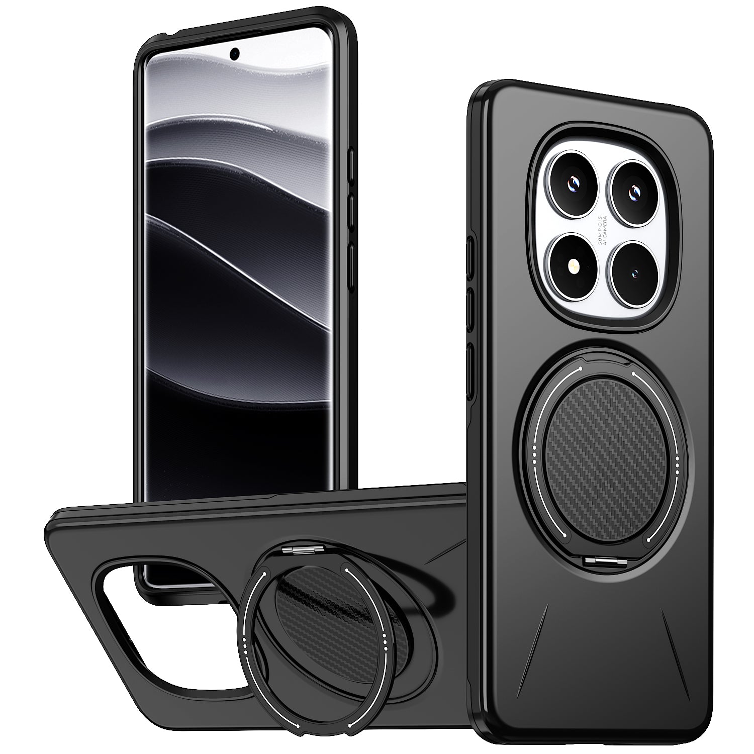 Xiaomi Poco X7 5G / Xiaomi Redmi Note 14 Pro+ 5G / Xiaomi Redmi Note 14 Pro 4G / Xiaomi Redmi Note 14 Pro 5G Magnetiskt skal Roterande stativ TPU + PC mobilskal