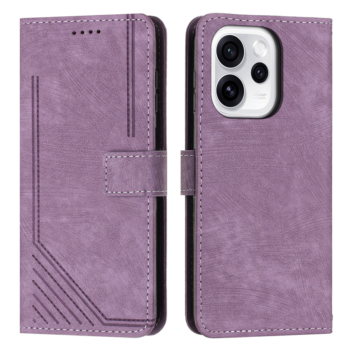 For Oppo Reno15 F 5G Stand Case Imprinted Lines Leather Phone Cover