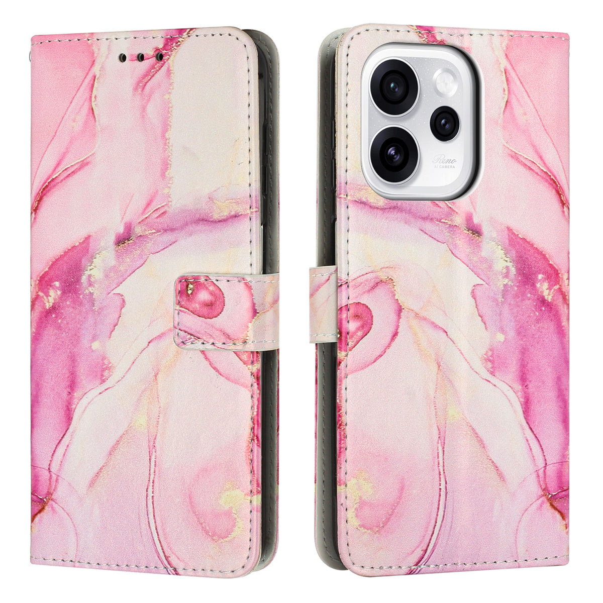 For Oppo Reno15 Pro 5G (China) / Oppo Reno15 Pro Max 5G (Global) Stand Case Marble Pattern PU Leather Wallet Phone Cover