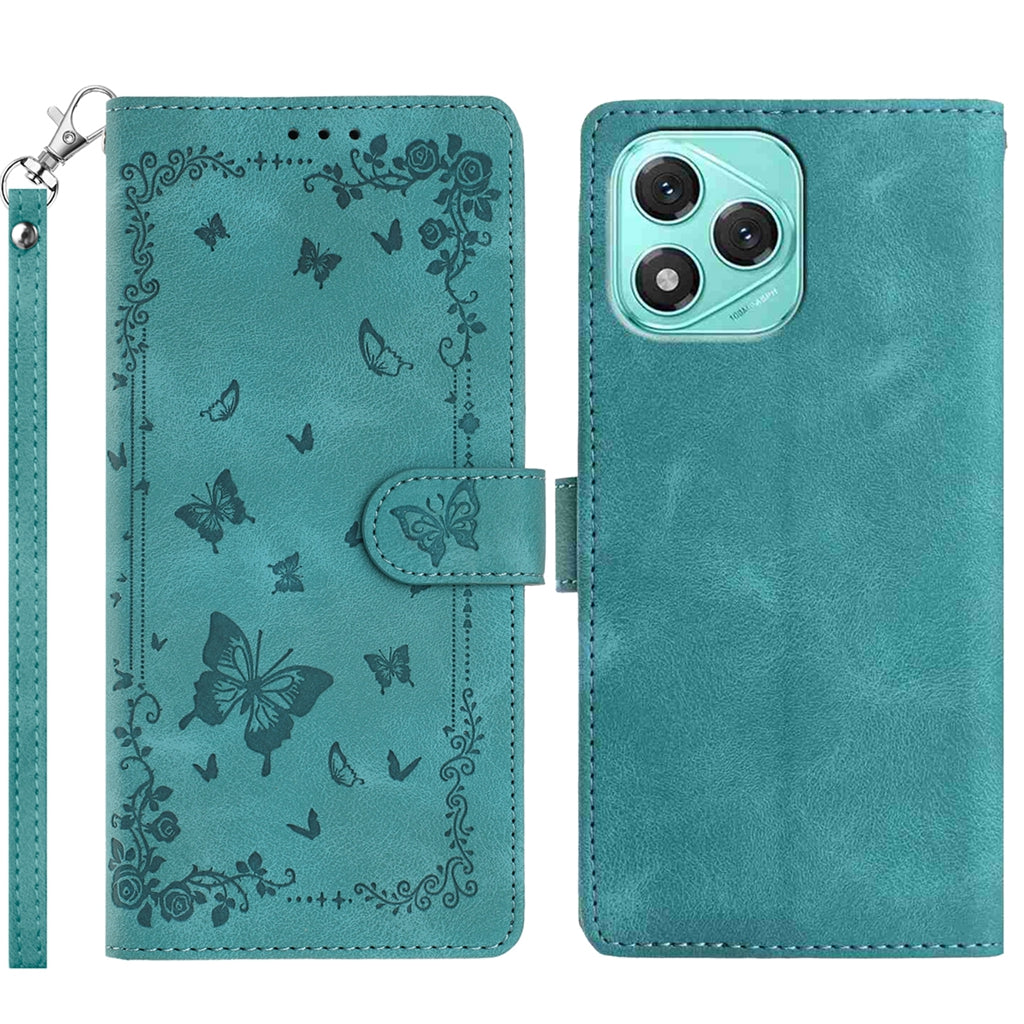 For Honor 400 Lite 5G Case Garden Imprinted PU Leather Wallet Phone Cover with Wrist Strap