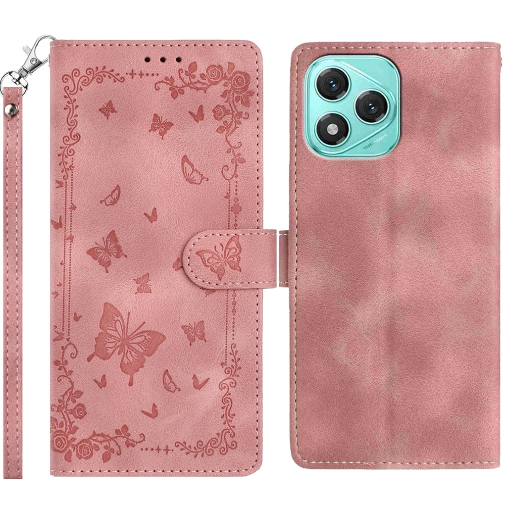 For Honor 400 Lite 5G Case Garden Imprinted PU Leather Wallet Phone Cover with Wrist Strap