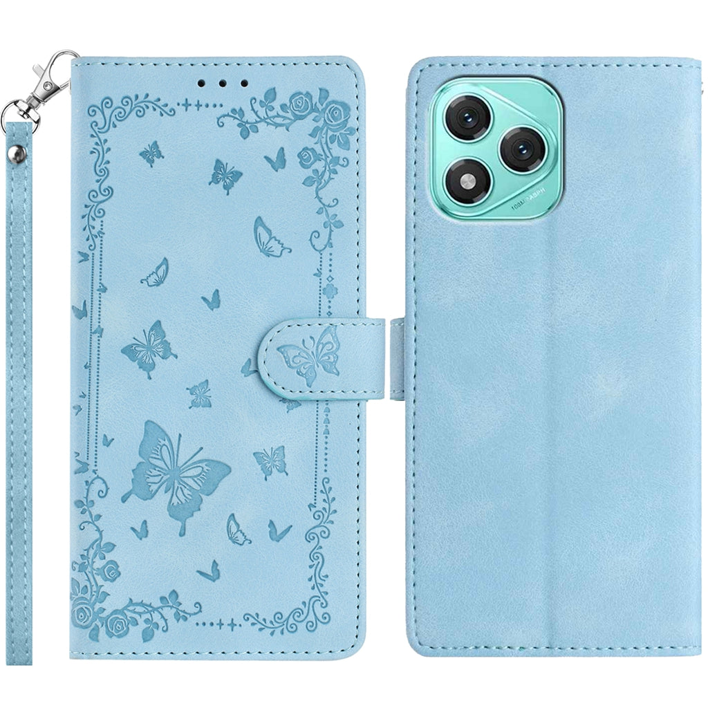 For Honor 400 Lite 5G Case Garden Imprinted PU Leather Wallet Phone Cover with Wrist Strap