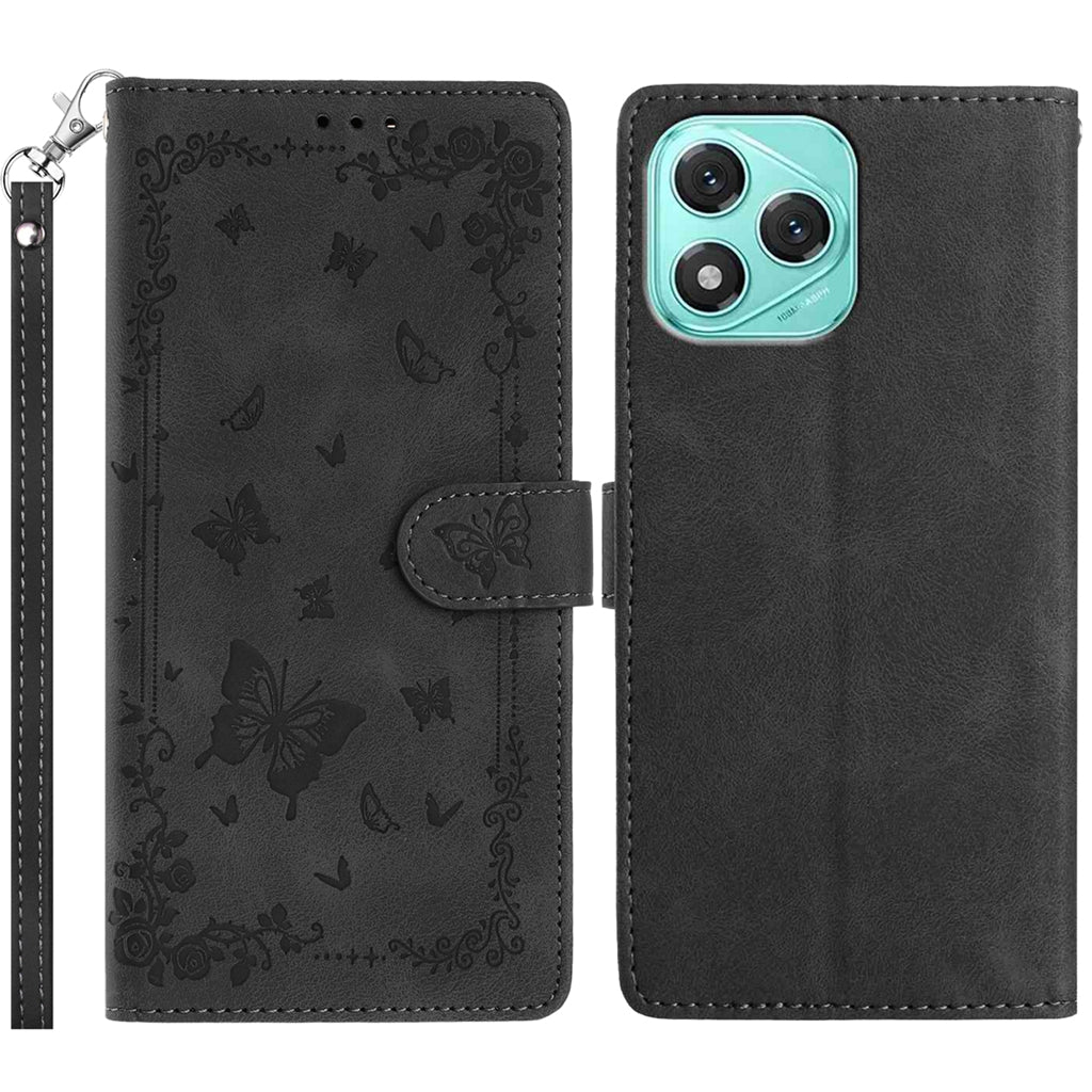 For Honor 400 Lite 5G Case Garden Imprinted PU Leather Wallet Phone Cover with Wrist Strap