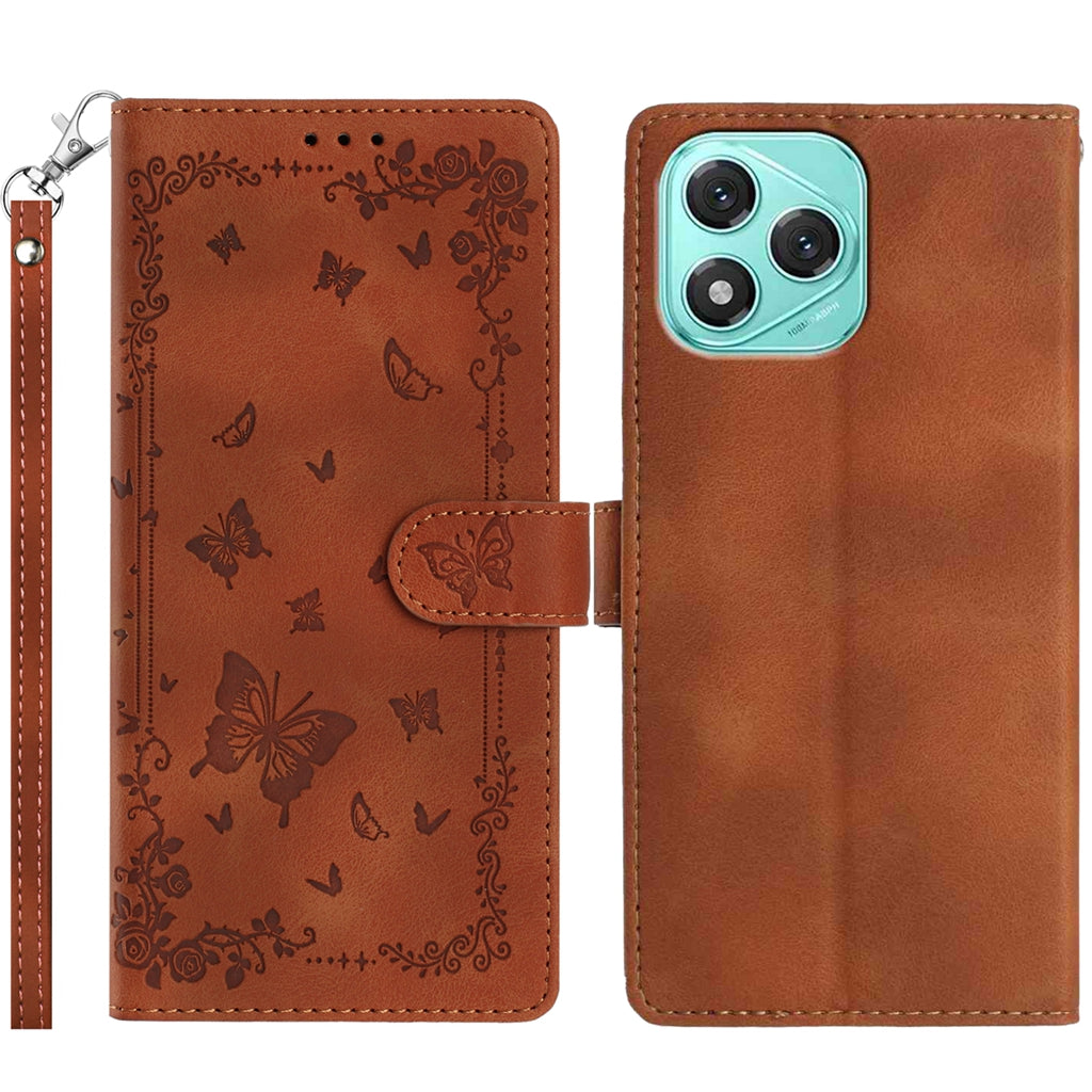 For Honor 400 Lite 5G Case Garden Imprinted PU Leather Wallet Phone Cover with Wrist Strap