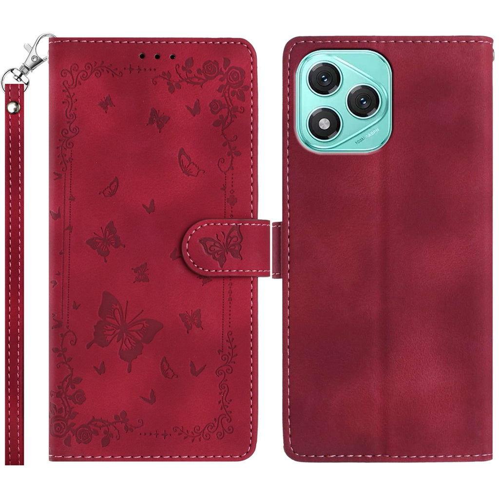 For Honor 400 Lite 5G Case Garden Imprinted PU Leather Wallet Phone Cover with Wrist Strap