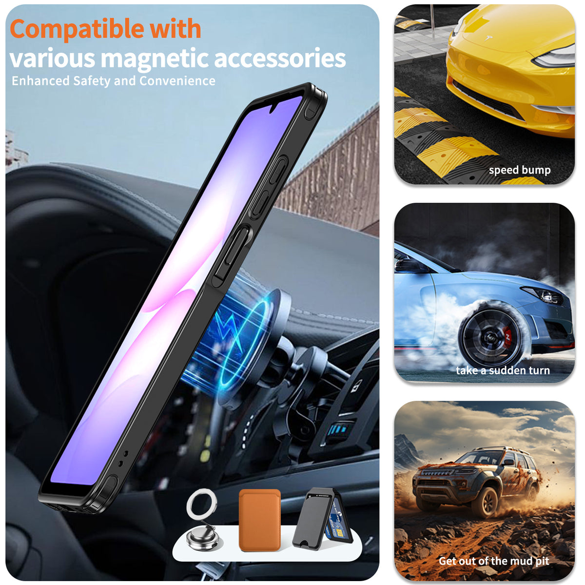 For Samsung Galaxy A06 5G / Galaxy A07 4G / Galaxy A07 5G / Galaxy A06 4G Magnetic Case TPU + PC Kickstand Phone Cover