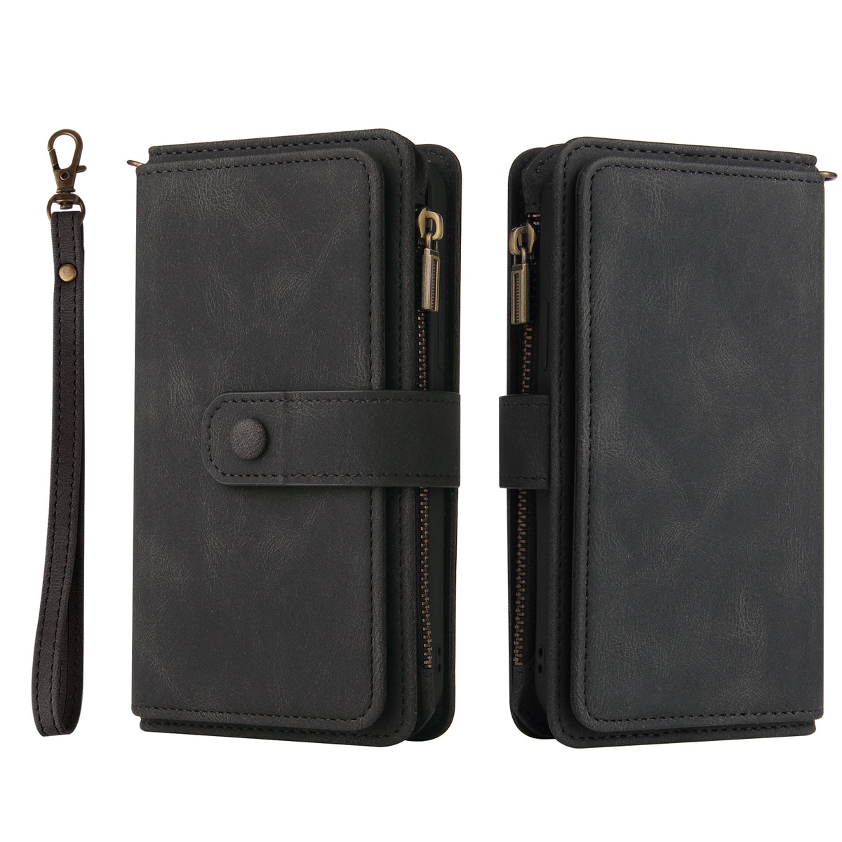 For iPhone SE (2020) / iPhone SE (2022) / iPhone 7 4.7 inch / iPhone 8 4.7 inch Zipper Wallet Case with 15 Card Slots and Strap Leather Phone Cover