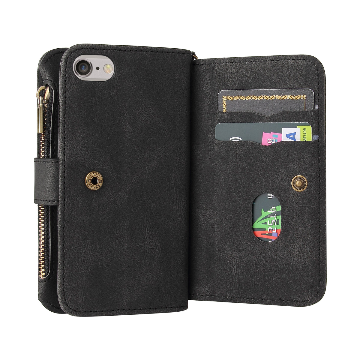For iPhone SE (2020) / iPhone SE (2022) / iPhone 7 4.7 inch / iPhone 8 4.7 inch Zipper Wallet Case with 15 Card Slots and Strap Leather Phone Cover
