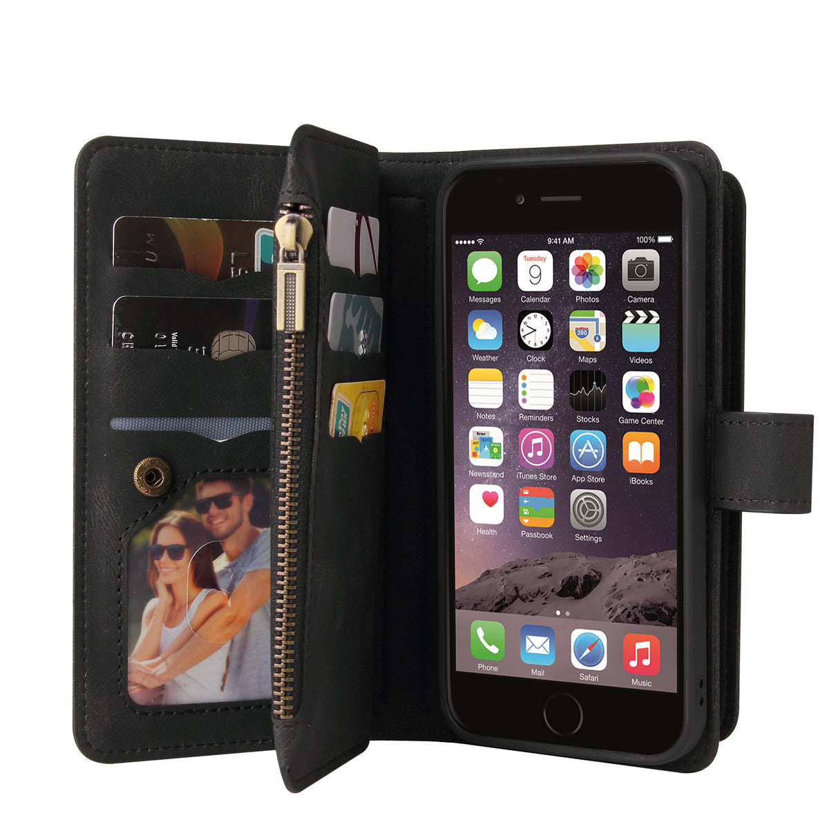 For iPhone SE (2020) / iPhone SE (2022) / iPhone 7 4.7 inch / iPhone 8 4.7 inch Zipper Wallet Case with 15 Card Slots and Strap Leather Phone Cover