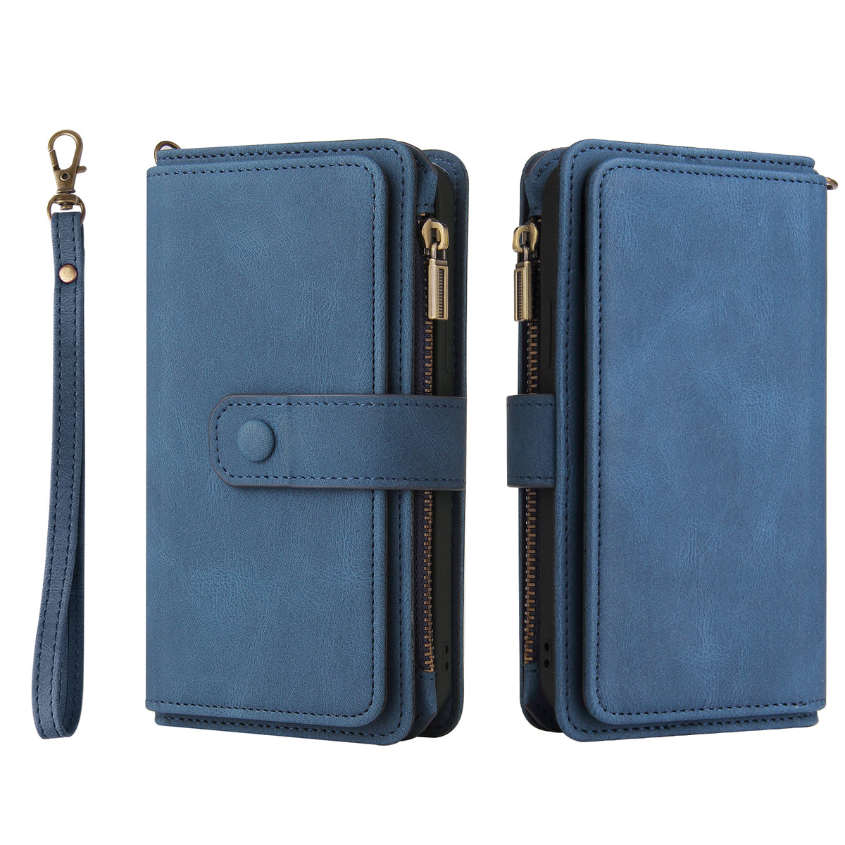 For iPhone SE (2020) / iPhone SE (2022) / iPhone 7 4.7 inch / iPhone 8 4.7 inch Zipper Wallet Case with 15 Card Slots and Strap Leather Phone Cover