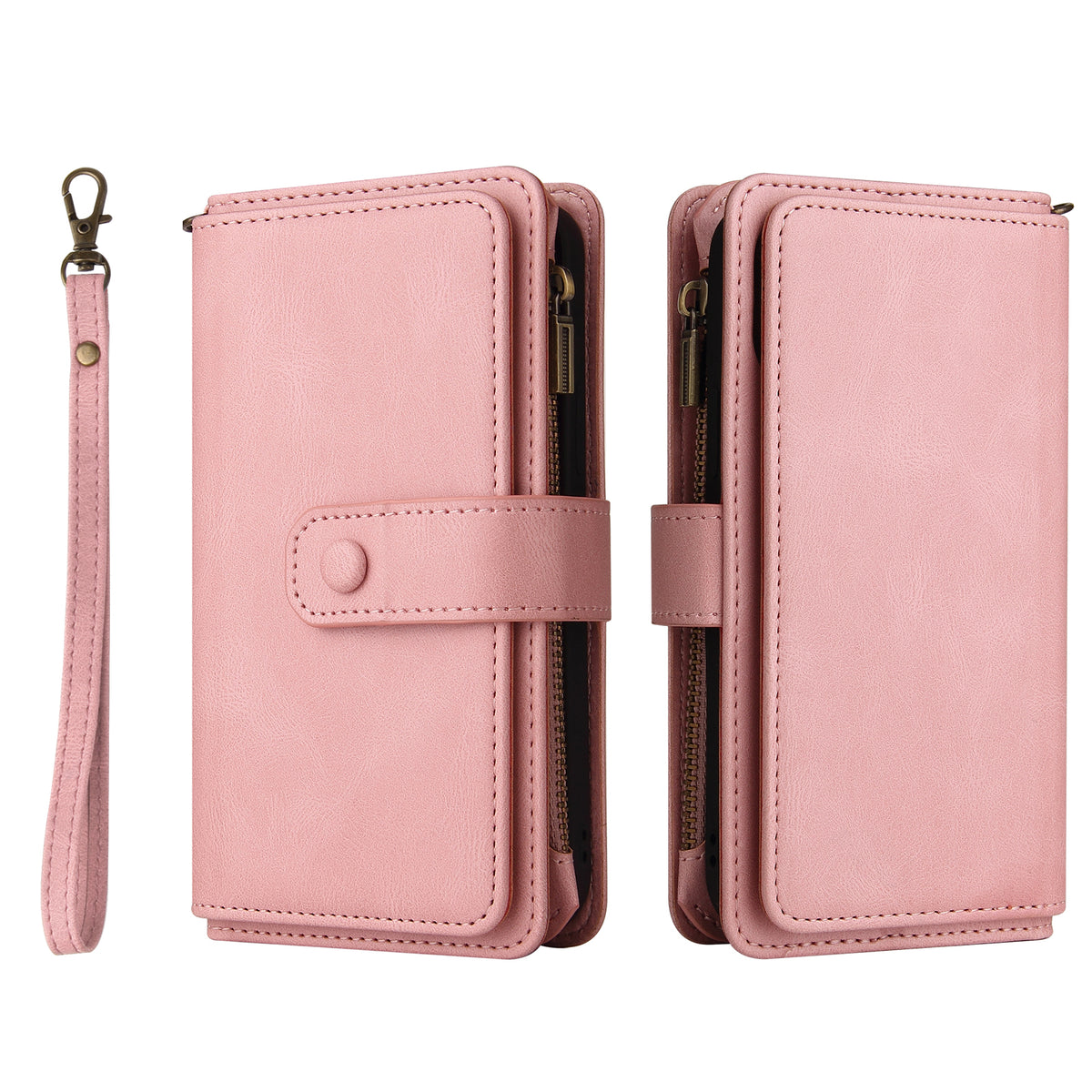 For iPhone SE (2020) / iPhone SE (2022) / iPhone 7 4.7 inch / iPhone 8 4.7 inch Zipper Wallet Case with 15 Card Slots and Strap Leather Phone Cover