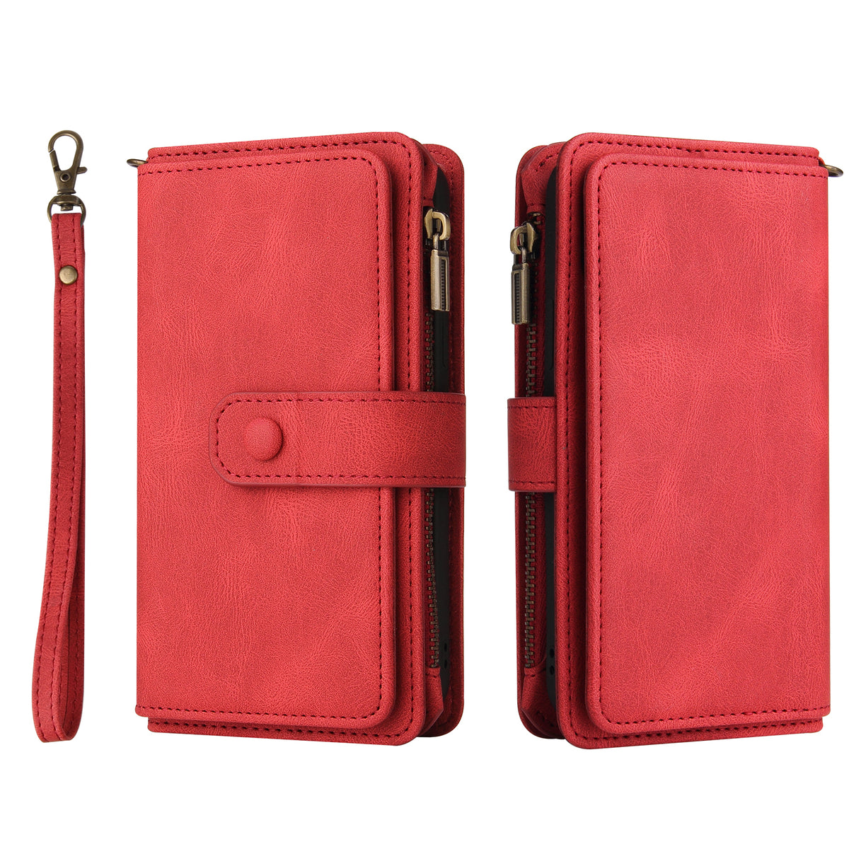 For iPhone SE (2020) / iPhone SE (2022) / iPhone 7 4.7 inch / iPhone 8 4.7 inch Zipper Wallet Case with 15 Card Slots and Strap Leather Phone Cover